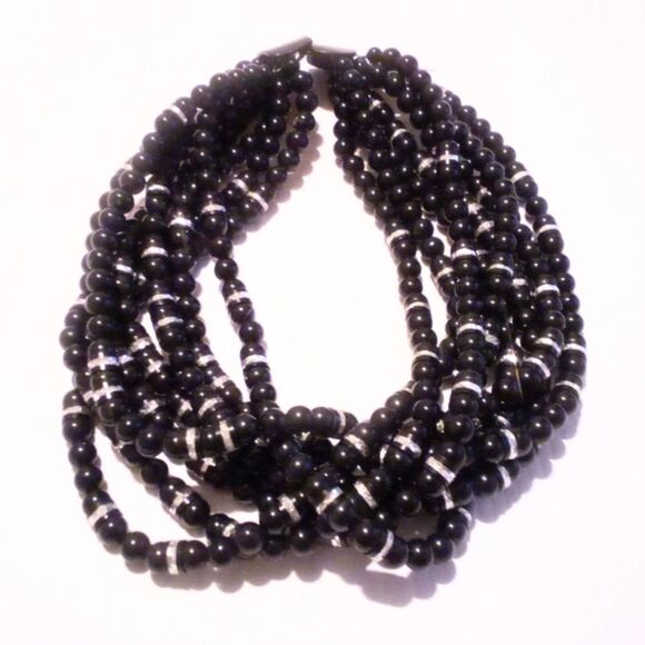 Jay Feinberg Vintage Black Chunky Multi Strand Beaded Statement Necklace - Picture 5 of 6